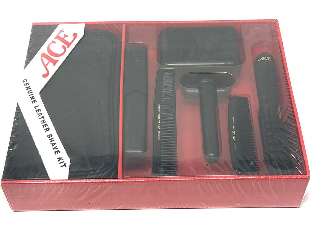 Vintage Goody Ace Comb Toiletry Travel Shave Dopp Gift Set Kit Leather Bag NIP